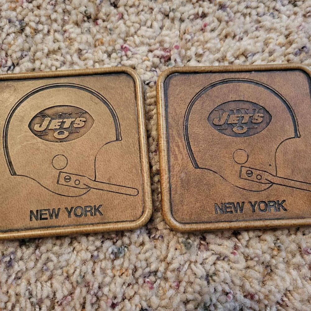 2 Vintage New York Jets Football Coasters Leather Look